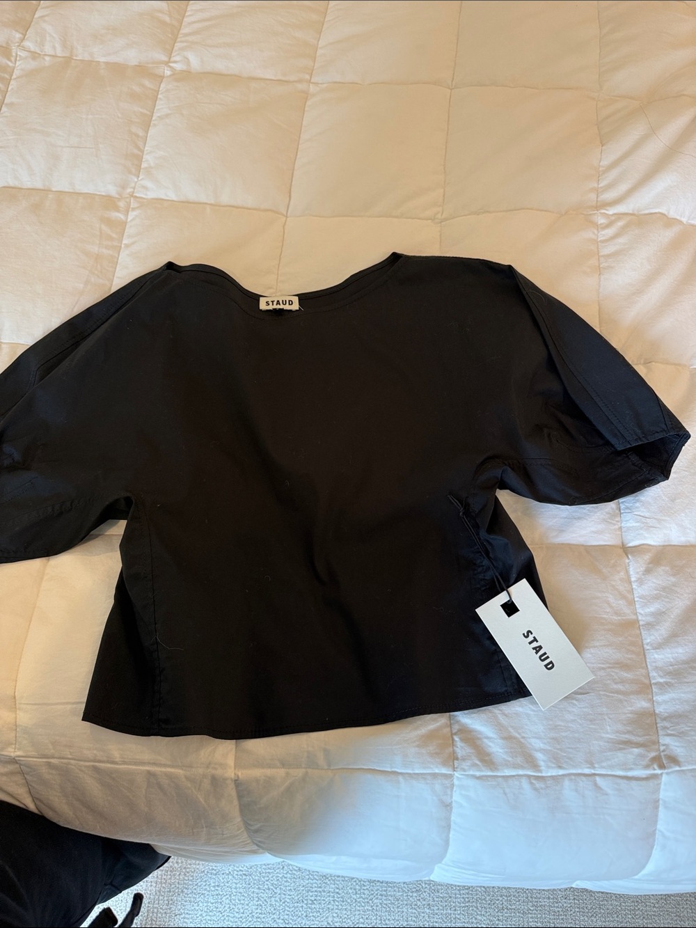 STAUD Black Cropped Boxy Tee with Short Sleeves